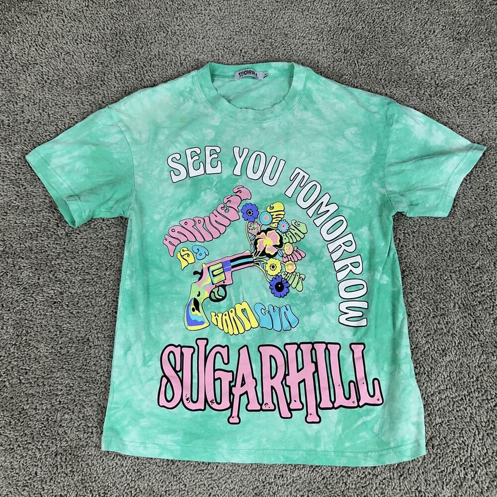 Sugarhill Shirt Mens Medium Green Tie Dye See You Tomorrow Graphic Tee Flowers